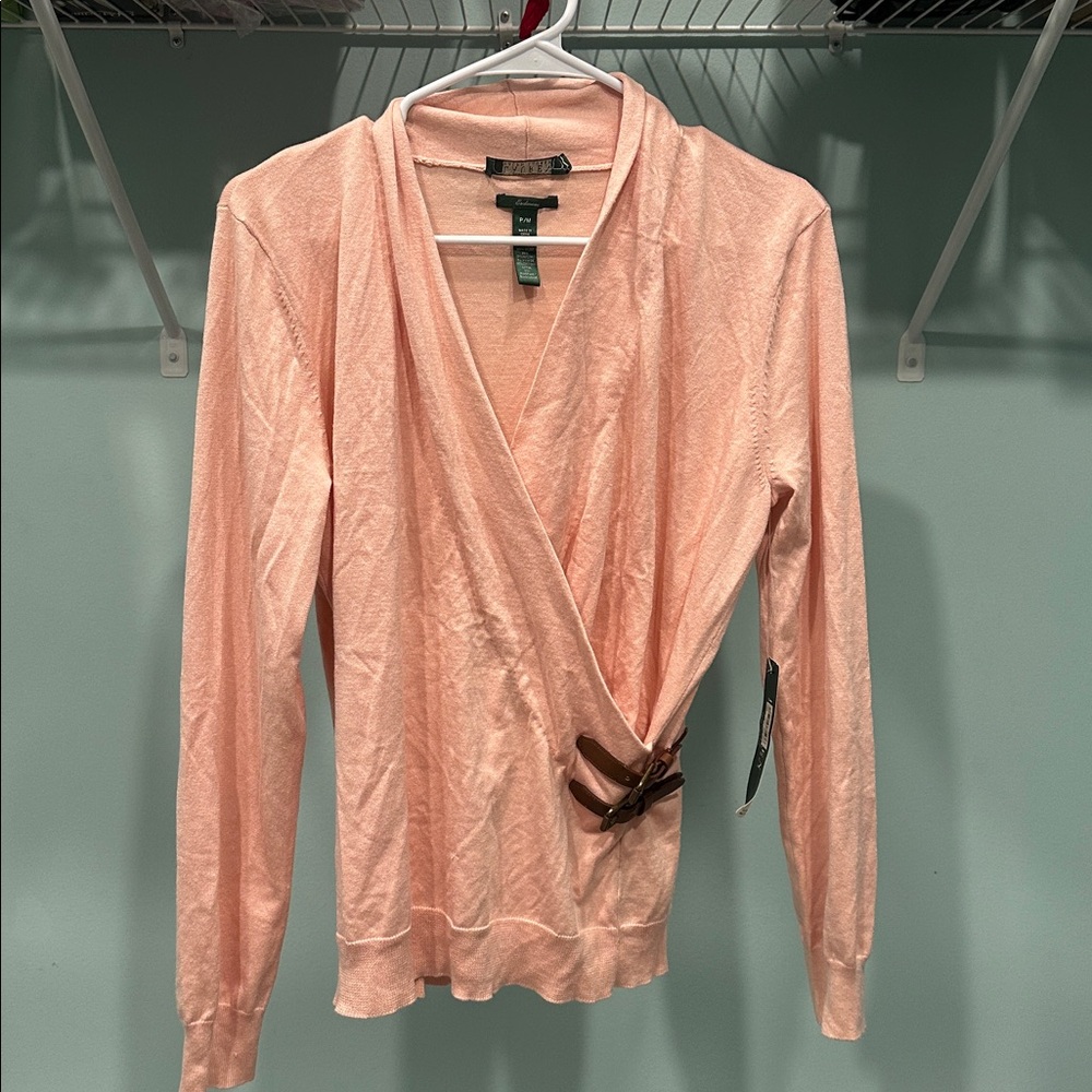 NWT Lauren Ralph Lauren Peach Wrap Cardigan with belt Detail